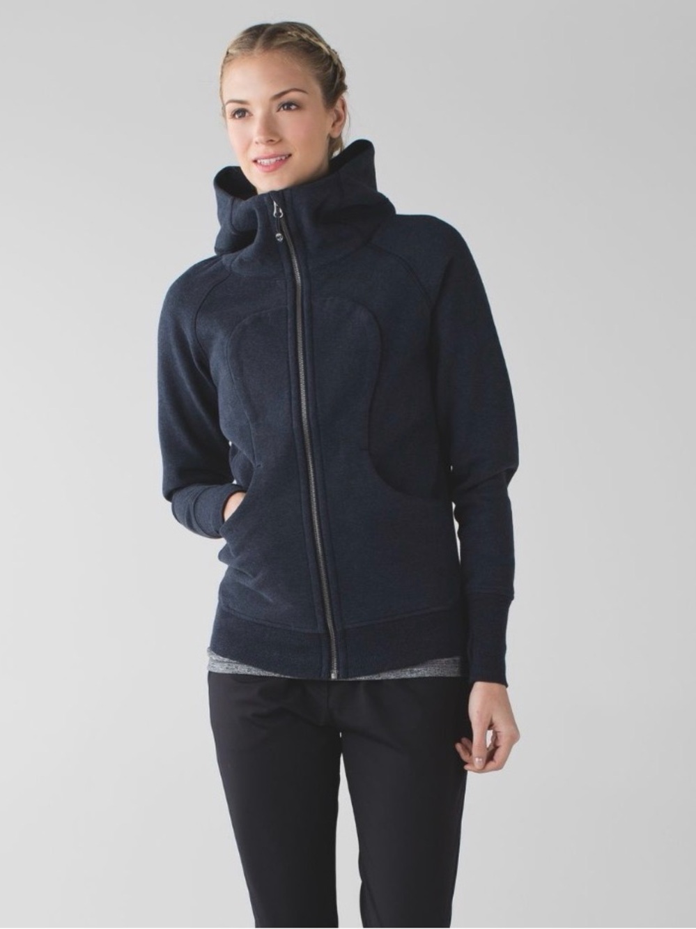 Lululemon Scuba Hoodie Classic Cotton Fleece Full Zip Heathered Blue Womens Sz 6